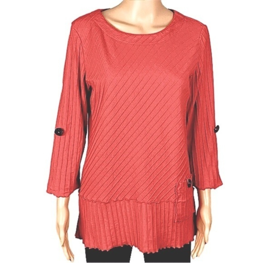 SOFT SURROUNDINGS orange tunic with 3/4 tab sleeves & front pocket. Small. VGUC
